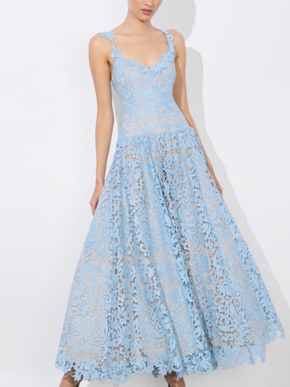 Alice + Olivia Anabella Drop Waist Guipure Mineral Blue Lace Dress Size 2